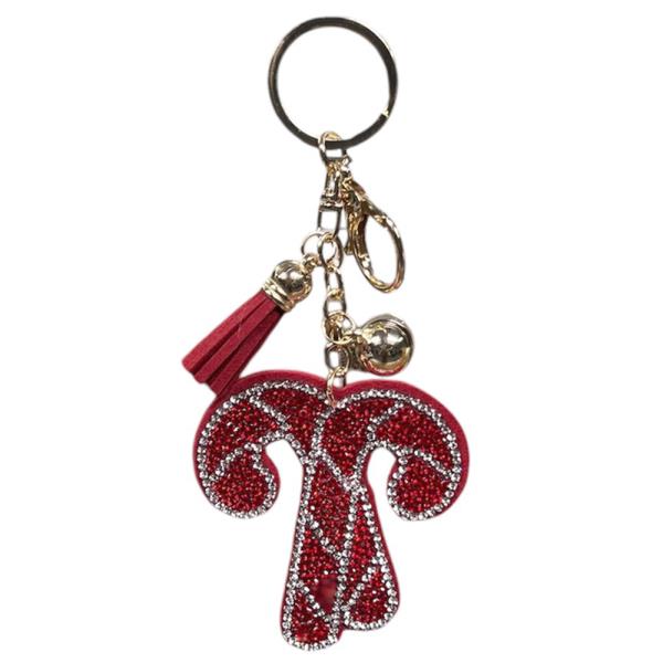 RHINESTONE CHRISTMAS CANDY CANE KEYCHAIN WITH TASSEL