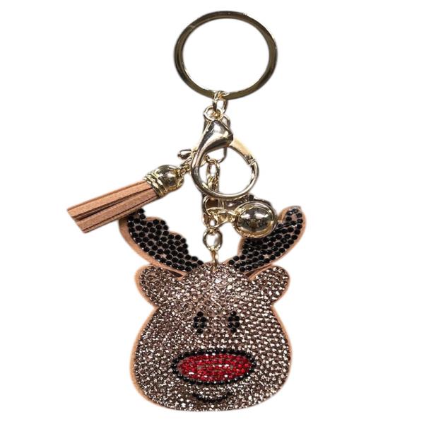 RHINESTONE CHRISTMAS RUDOLPH KEYCHAIN WITH TASSEL