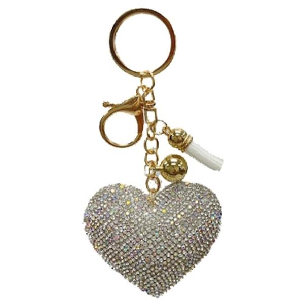 RHINESTONE HEART KEYCHAIN WITH TASSEL