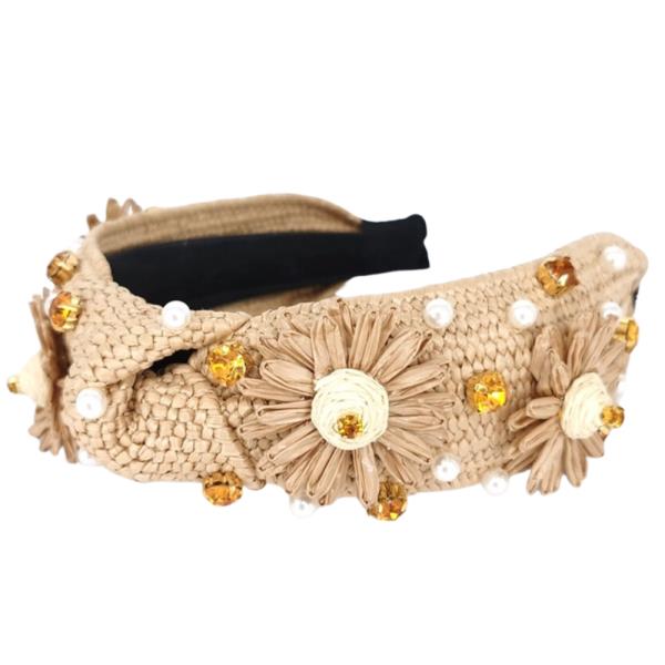 STONE PEARL FLOWER MID KNOT HEADBAND