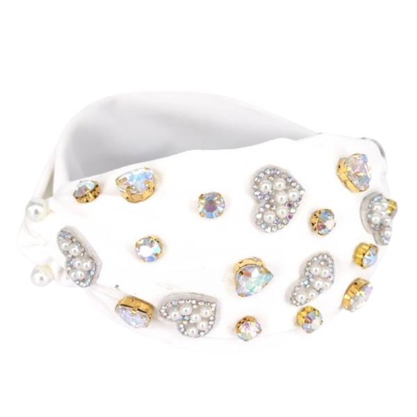 HEART RHINESTONE STUDDED MID KNOT HEADBAND