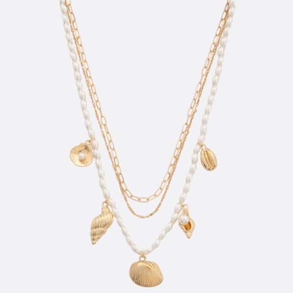 SEASHELL STATION PEARL BEAD LAYERED NECKLACE