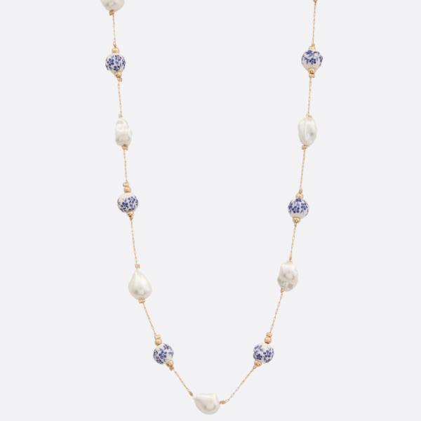 PEARL FLOWER PATTERN BEADED STATION NECKLACE