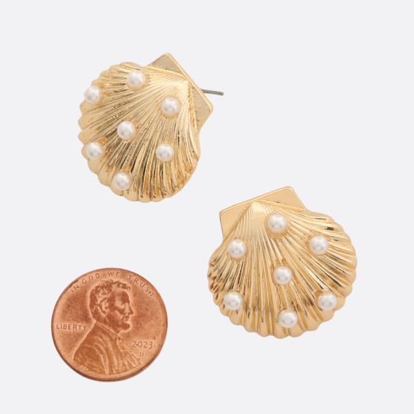 METAL PEARL SHELL POST EARRING