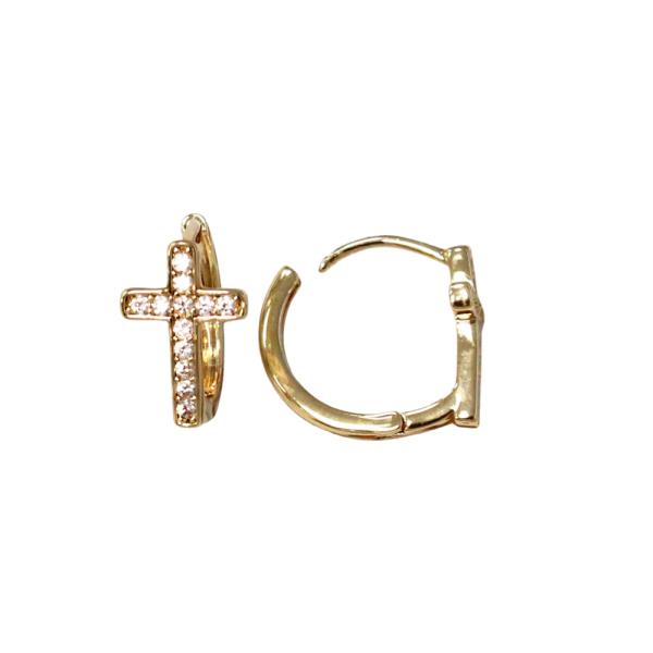 RHINESTONE CROSS HUGGIE EARRING