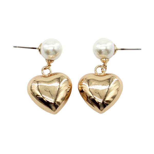 HEART METAL PEARL POST EARRING