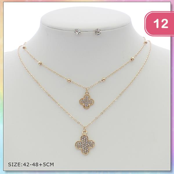 RHINESTONE CLOVER PENDANT NECKLACE (12 UNITS)