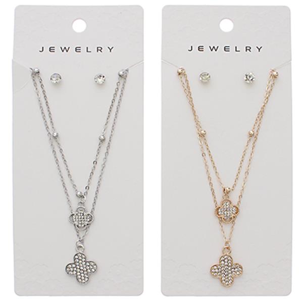 RHINESTONE CLOVER PENDANT NECKLACE (12 UNITS)