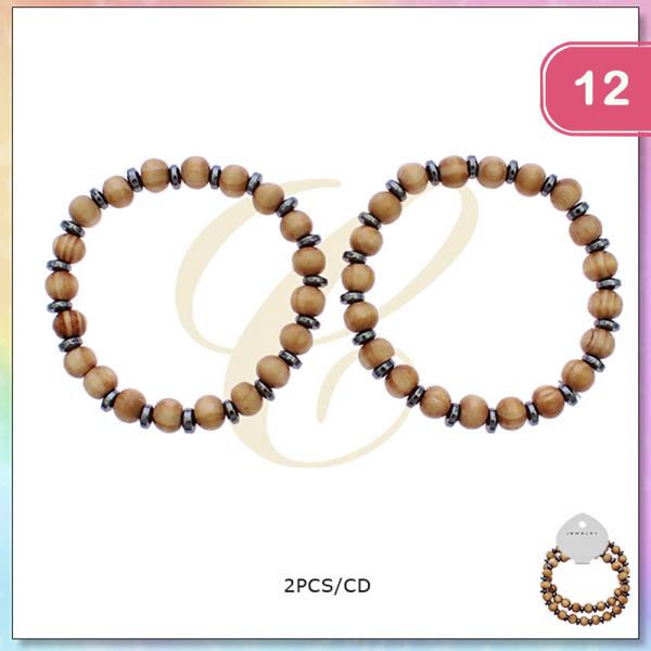 WOOD BEAD STRETCH BRACELET (12 UNITS)