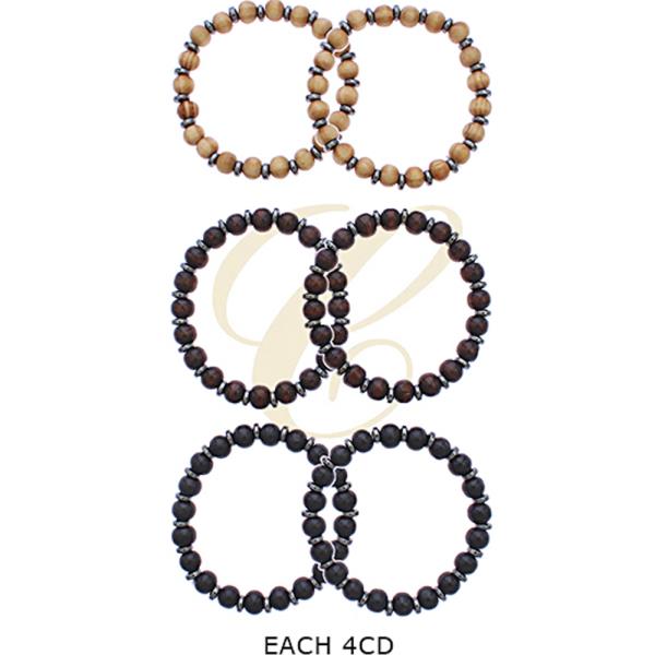 WOOD BEAD STRETCH BRACELET (12 UNITS)