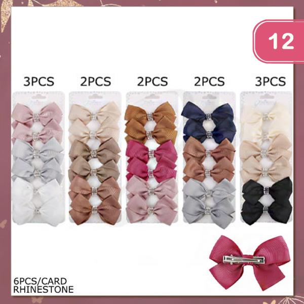 RIBBON HAIR BOW PIN 6 PC SET (12 UNITS)