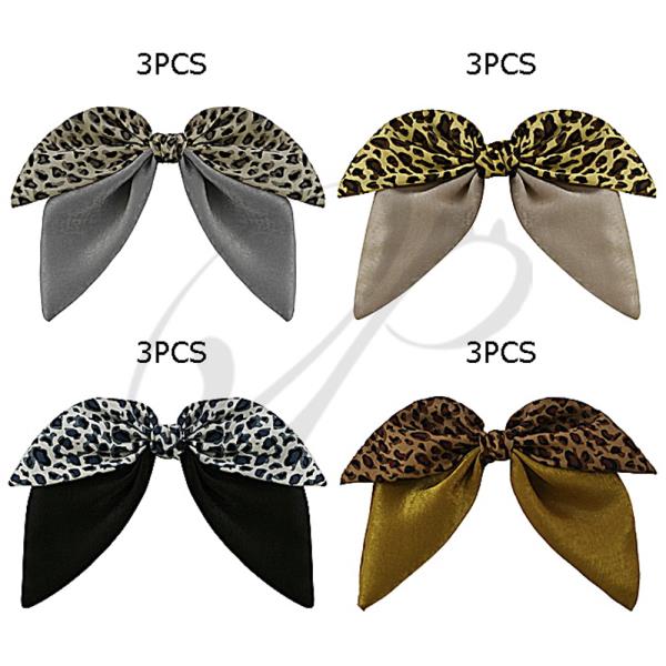 LEOPARD RIBBON HAIR BOW PIN (12 UNITS)