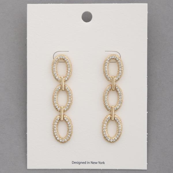 OVAL RHINESTONE LINK DANGLE EARRING