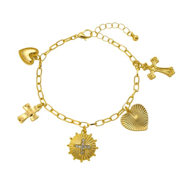 CROSS HEART MULTI CHARM BRACELET