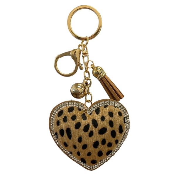 LEOPARD HEART KEYCHAIN WITH TASSEL