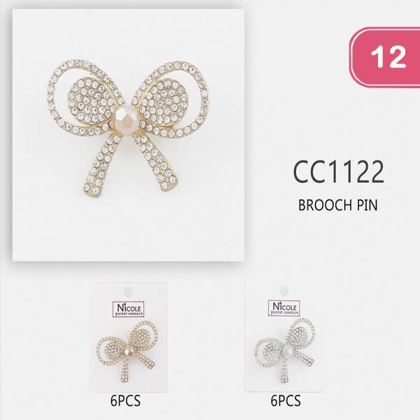 RHINESTONE RIBBON BROOCH PIN (12 UNITS)