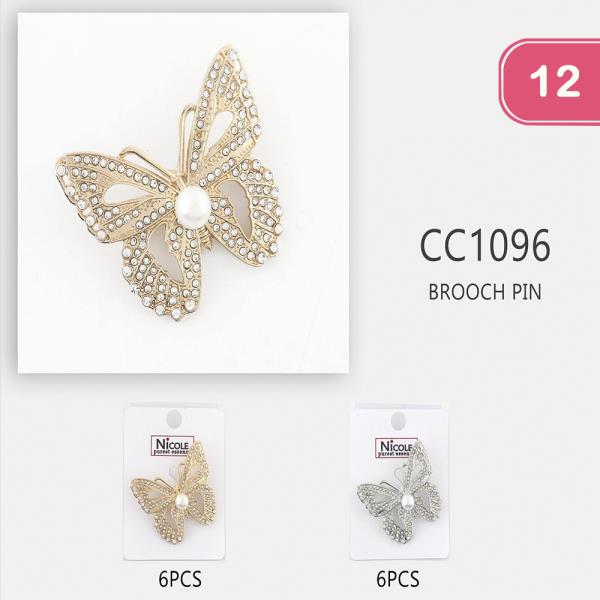 RHINESTONE BUTTERFLY BROOCH PIN (12 UNITS)