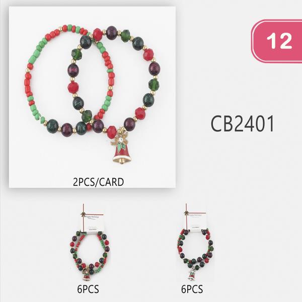 CHRISTMAS BEAD STRETCH BRACELET (12 UNITS)