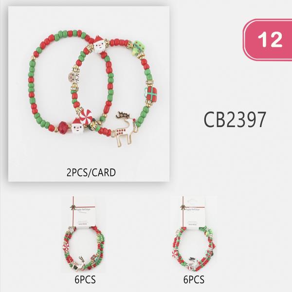 CHRISTMAS SEED BEAD STRETCH BRACELET (12 UNITS)