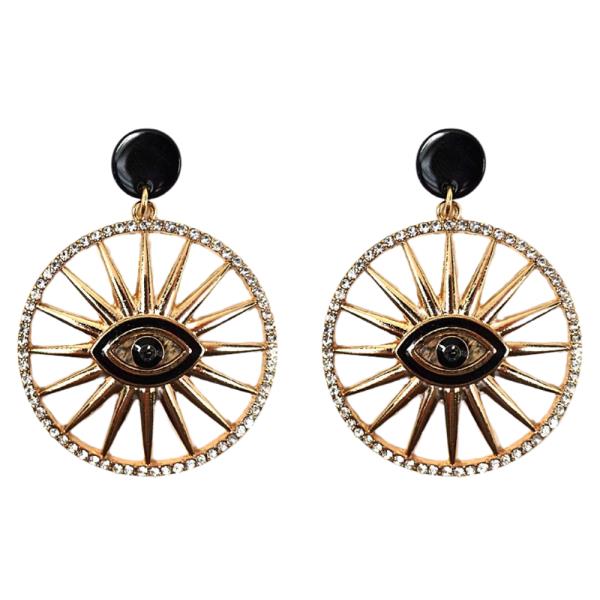 EYE ROUND RHINESTONE DANGLE EARRING