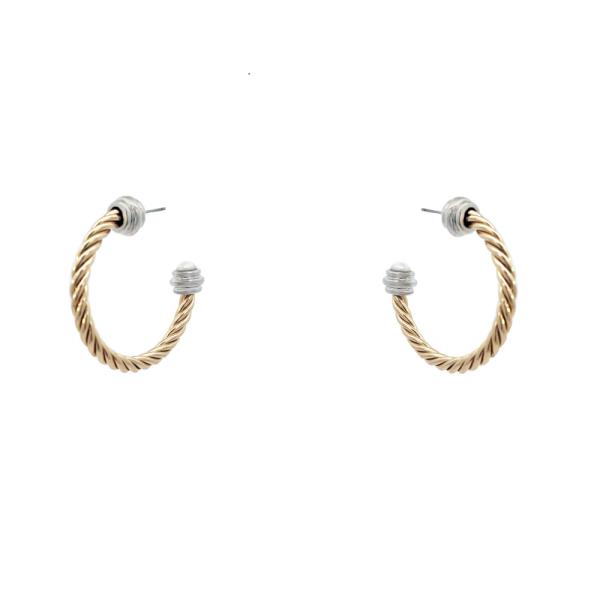 TWO TONE C HOOP EARRING