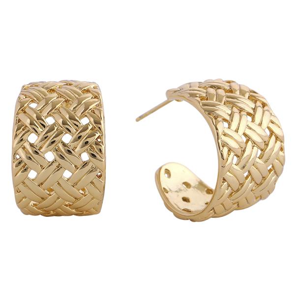 14K GOLD/WHITE GOLD DIPPED WOVEN BAND HOOP EARRINGS