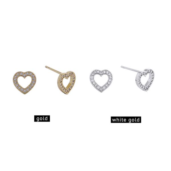 14K GOLD/WHITE GOLD DIPPED LOVE HEART STUD CZ EARRINGS