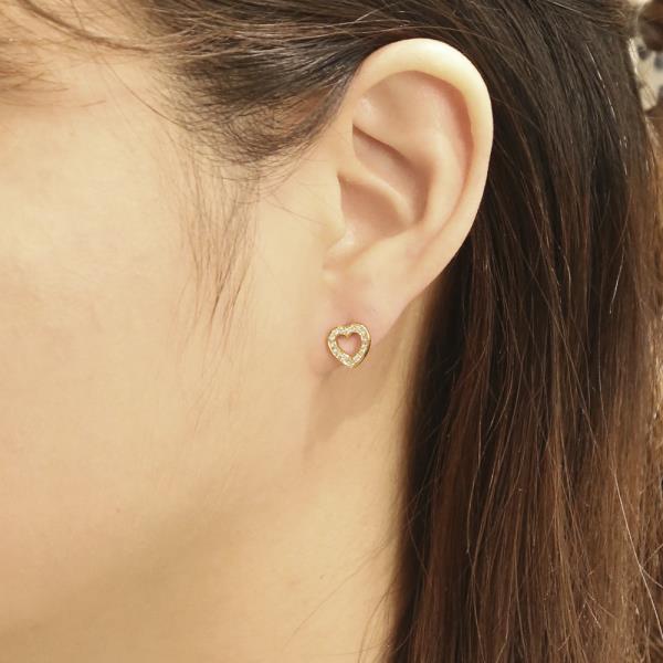 14K GOLD/WHITE GOLD DIPPED LOVE HEART STUD CZ EARRINGS