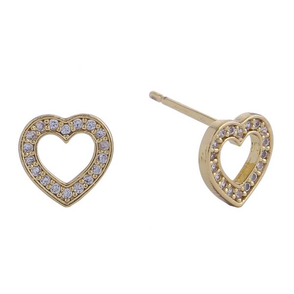 14K GOLD/WHITE GOLD DIPPED LOVE HEART STUD CZ EARRINGS