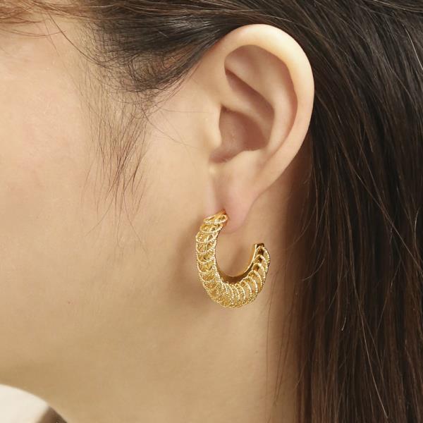 14K GOLD/WHITE GOLD DIPPED RADIANT LACE HOOP EARRINGS