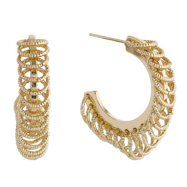 14K GOLD/WHITE GOLD DIPPED RADIANT LACE HOOP EARRINGS