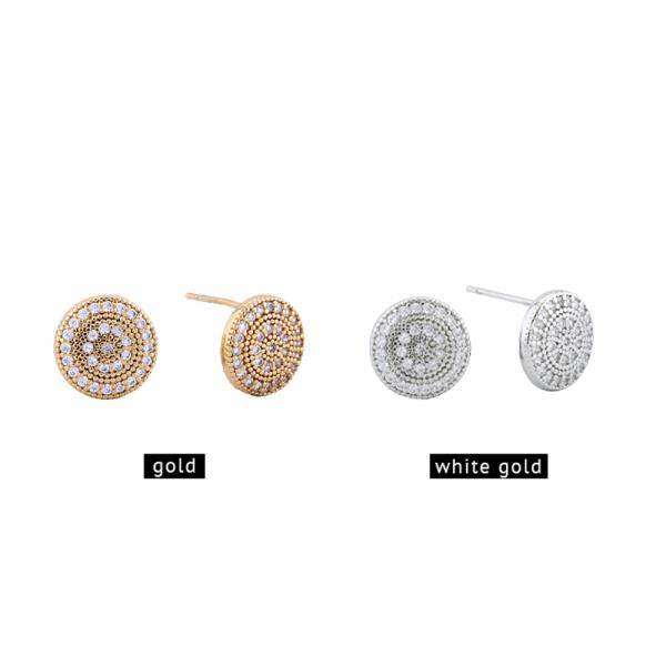 14K GOLD/WHITE GOLD DIPPED FLAT HALO STUD EARRINGS