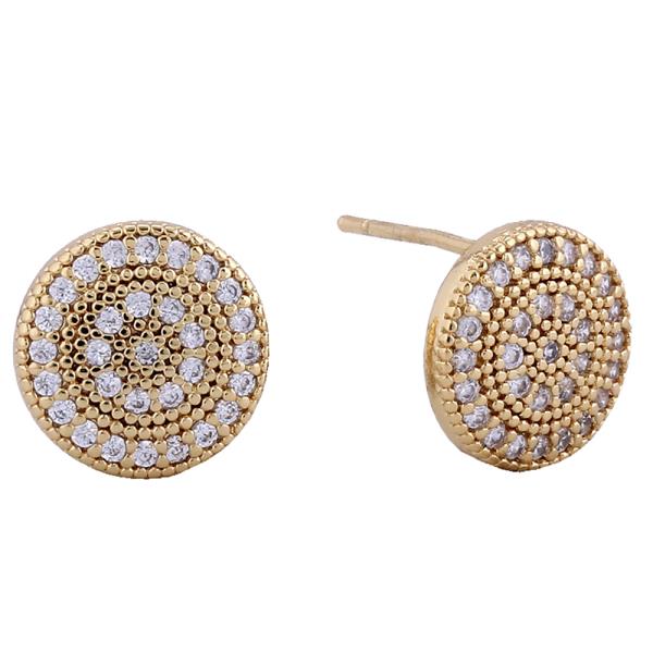 14K GOLD/WHITE GOLD DIPPED FLAT HALO STUD EARRINGS