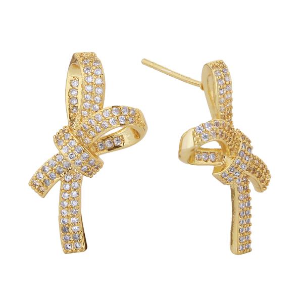 14K GOLD DIPPED BOW DELIGHT PAVE CZ EARRINGS