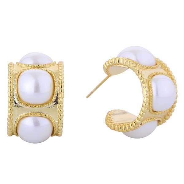 14K GOLD/WHITE GOLD DIPPED PEARL CAGE CZ EARRINGS