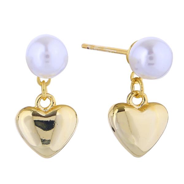 14K GOLD/WHITE GOLD DIPPED HEART DROP PEARL CZ EARRINGS