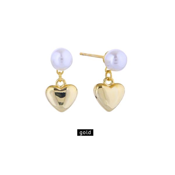 14K GOLD/WHITE GOLD DIPPED HEART DROP PEARL CZ EARRINGS