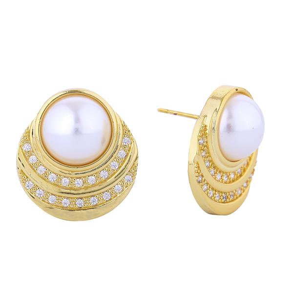 14K GOLD/WHITE GOLD DIPPED RADIANCE PEARL CZ EARRINGS