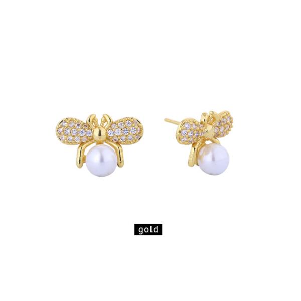 14K GOLD/WHITE GOLD DIPPED HONEY PEARL CZ EARRINGS