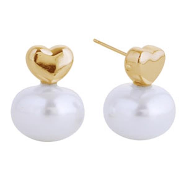 14K GOLD DIPPED/WHITE GOLD DIPPED HEART PEARL DROP EARRINGS