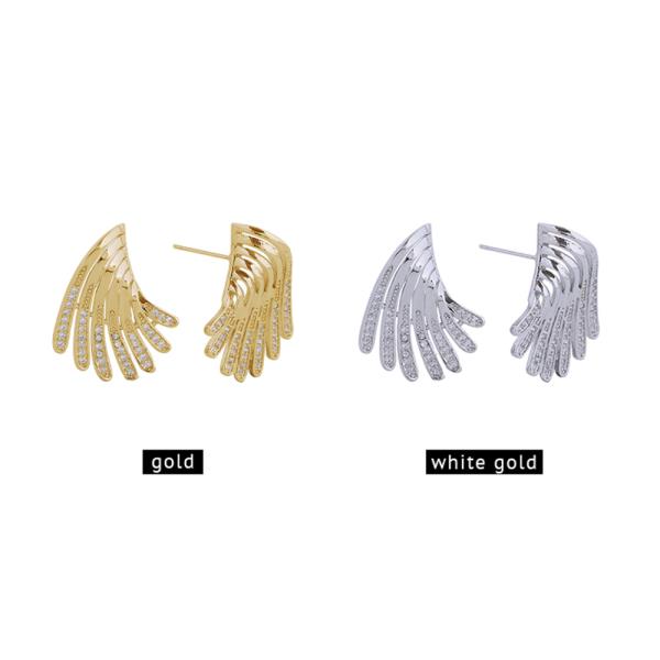 14K GOLD DIPPED/WHITE GOLD DIPPED WINGED STATEMENT PAVE CZ EARRINGS