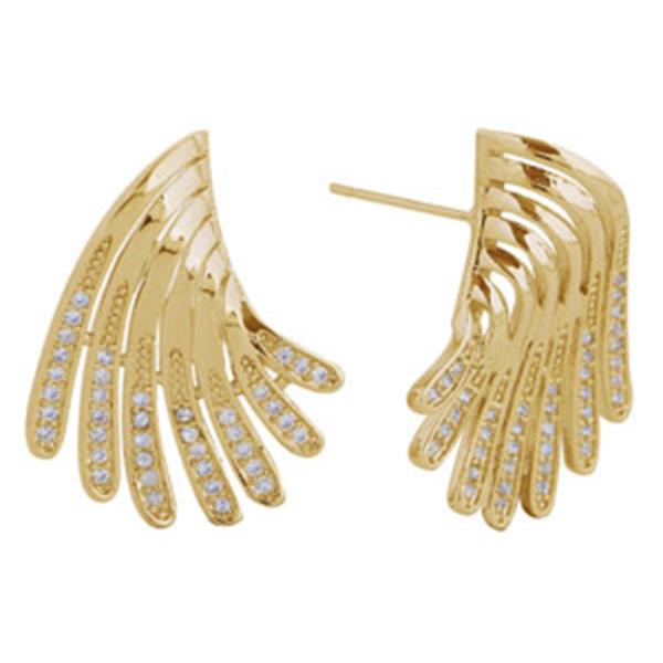 14K GOLD DIPPED/WHITE GOLD DIPPED WINGED STATEMENT PAVE CZ EARRINGS