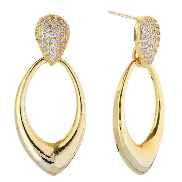 14K GOLD/WHITE GOLD DIPPED TEARDROP HOOP CZ EARRINGS