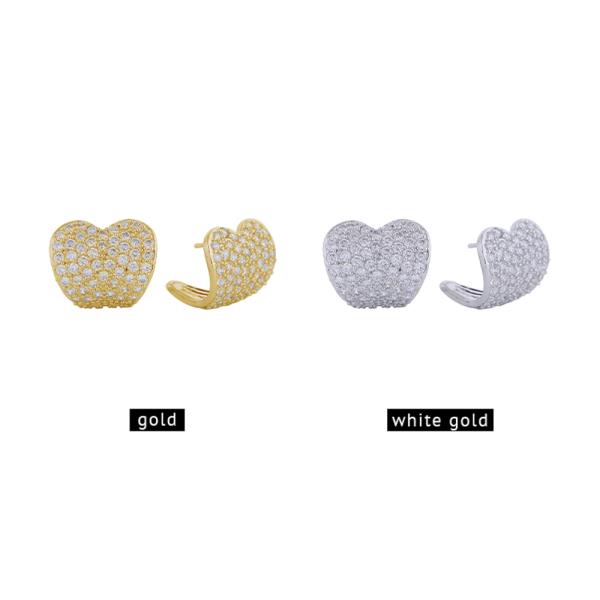 14K GOLD DIPPED/WHITE GOLD DIPPED HEART STUD PAVE CZ EARRINGS