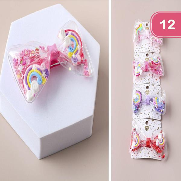 RAINBOW RIBBON HAIR BOW PIN (12 UNITS)