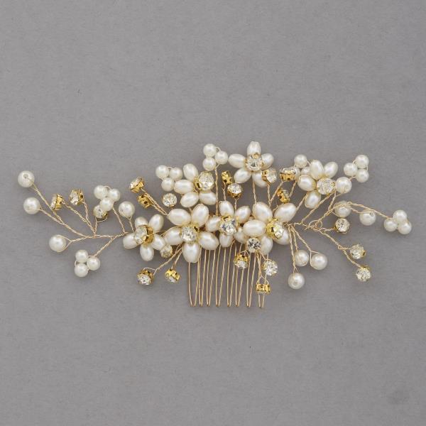 FLOWER PEARL RHINESTONE HAIR COMB