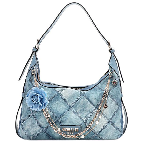 NICOLE LEE BLUE FLOWER SHOULDER BAG