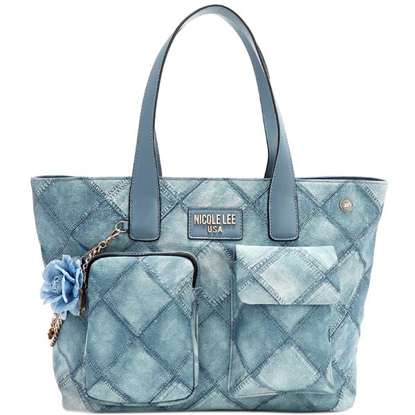 NICOLE LEE BLUE FLOWER SATCHEL BAG