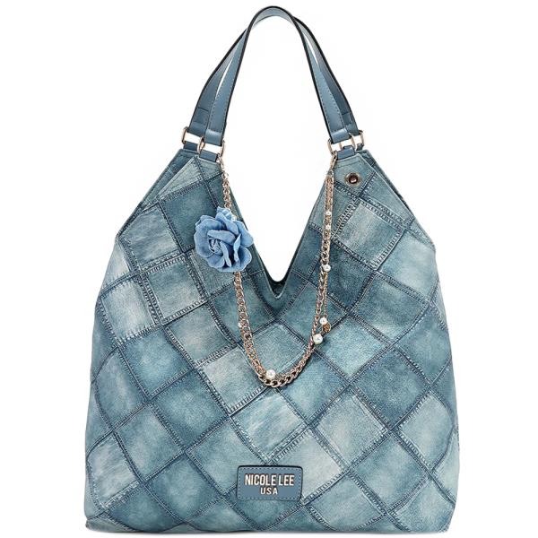 NICOLE LEE BLUE FLOWER LARGE SHOULDER BAG