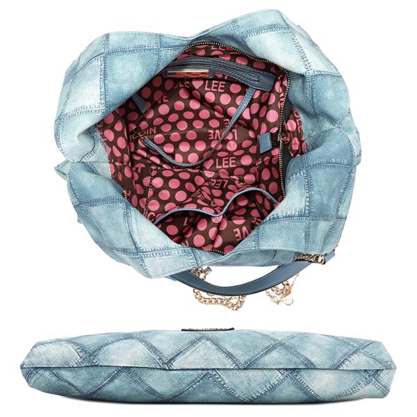 NICOLE LEE BLUE FLOWER LARGE SHOULDER BAG